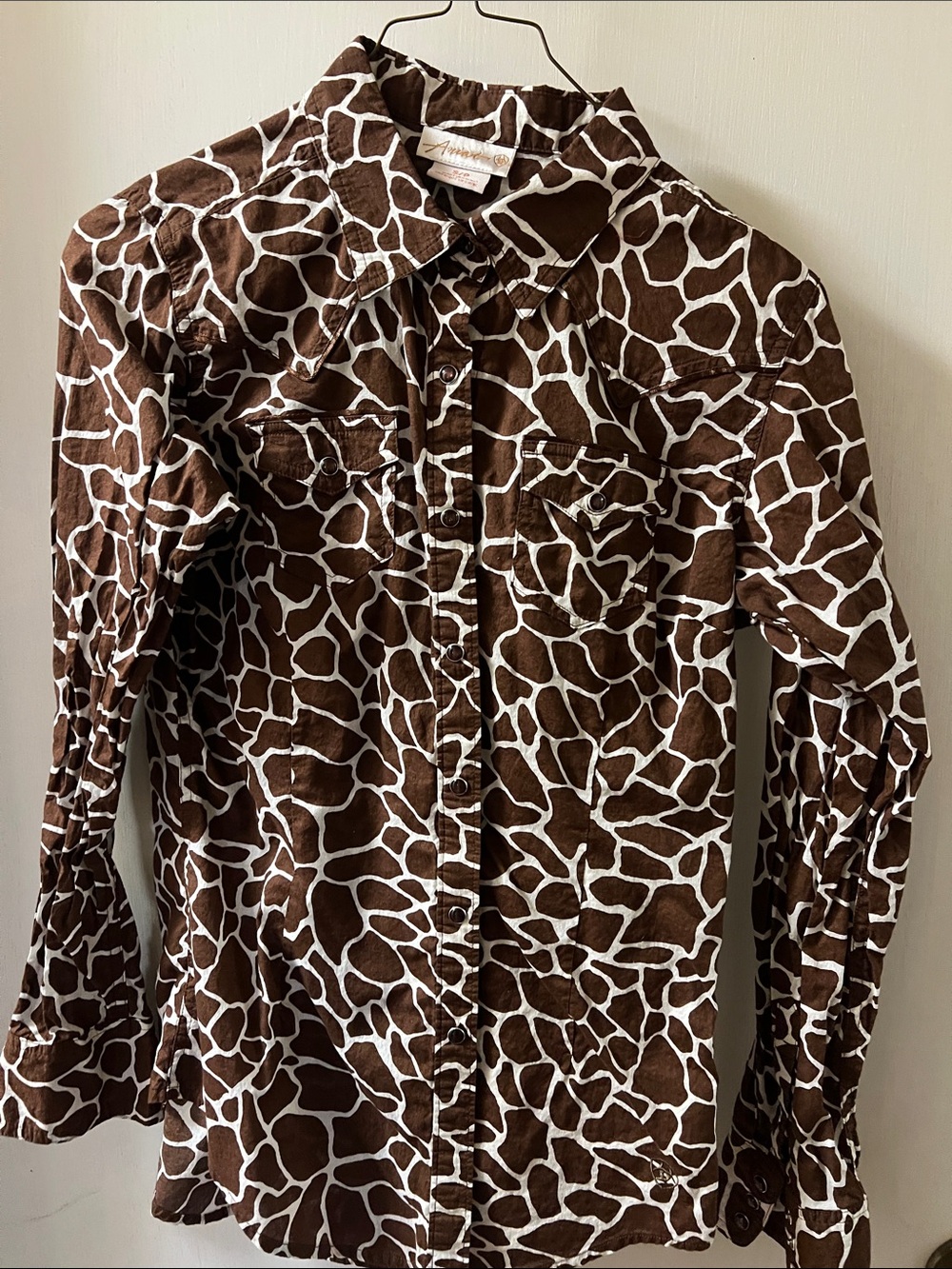 Ariat Brown and White Giraffe Print Button-Down Shirt girls western Rodeo shirt